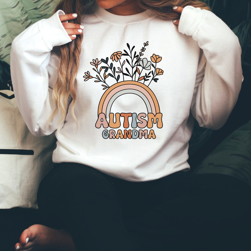 Autism Shirt for Grandma, Autism Sweatshirt, Autism Grandma Shirt, Autism Teacher,Autism Support,Autism Gift, Boho Flower Rainbow Sweatshirt.jpg