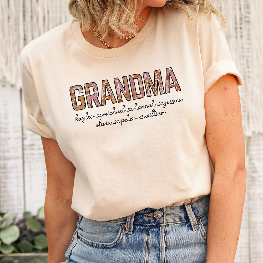 Personalized Grandma Shirt, Gift from Grandkids, Mothers Day gift with kids names, Floral Grandma Tshirt, Mimi Gift, Great Grandma Shirt.jpg