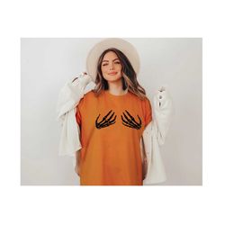 halloween skeleton, womens halloween, skeleton hand shirt, skeleton boobs, halloween gift, skeleton bra, horror t shirt,