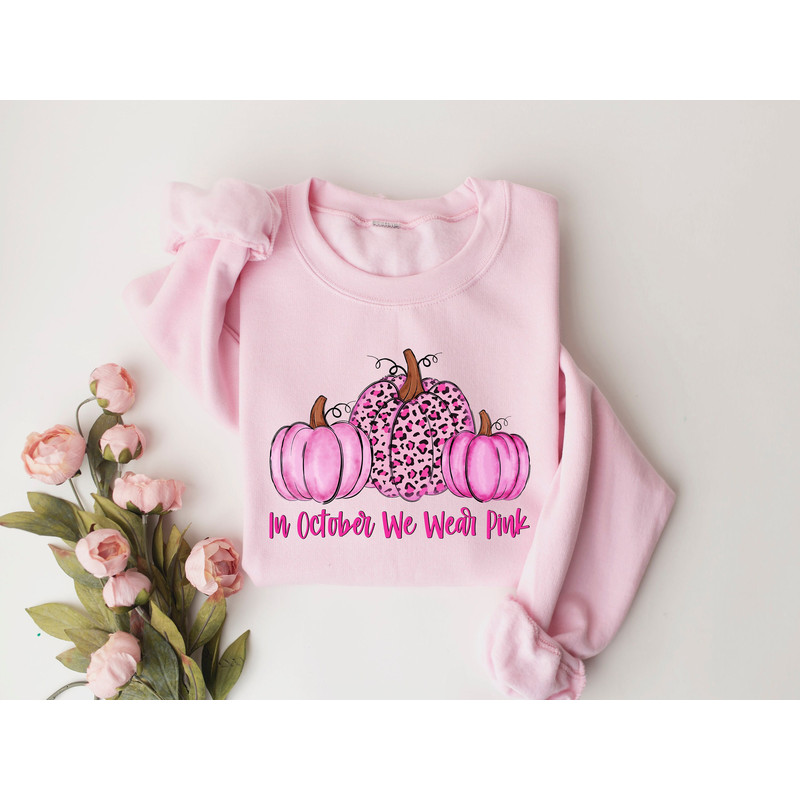 In October We Wear Pink Shirt, Pink Day Leopard Pumpkin Shirt, Cancer Awareness, Pink Ribbon Shirt, Cancer Fighter Shirt,Pink Day Sweatshirt.jpg
