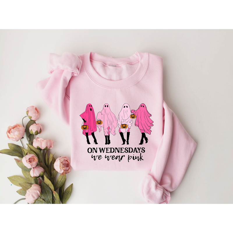 On Wednesdays We Wear Pink Shirt, Cancer Awareness, Halloween Pink Day Shirt, Pink Ribbon Shirt, Cancer Fighter Shirt, Pink Day Sweatshirt.jpg