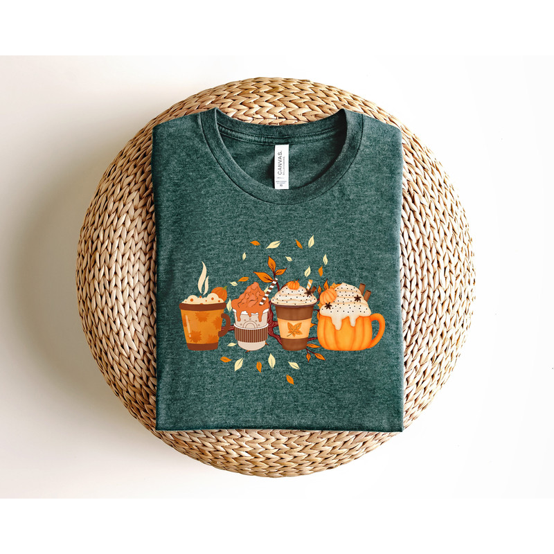 Coffee Lover Shirt, Pumpkin Spice Shirt, Thanksgiving Coffee Cups Shirt, Thanksgiving Sweatshirt, Thanksgiving Woman Shirt, Cute Pumpkin.jpg