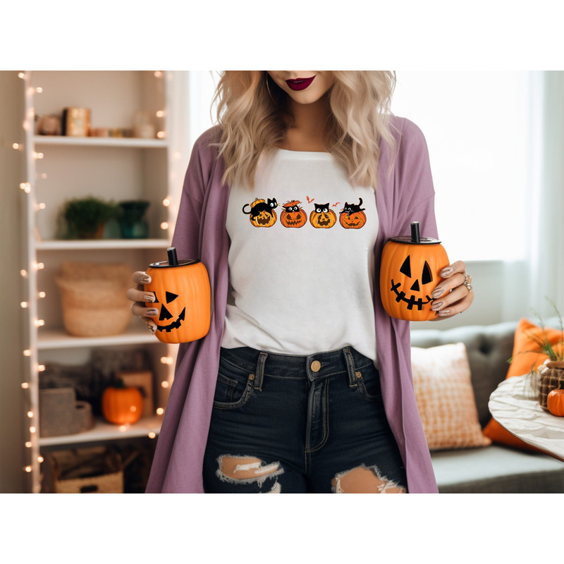 Black Cats With Pumpkins Shirt, Halloween Shirts, Spooky Shirt, Spooky Season Gift, Halloween Gift Tees, Sarcastic Shirts, Boo Crew Shirt.jpg
