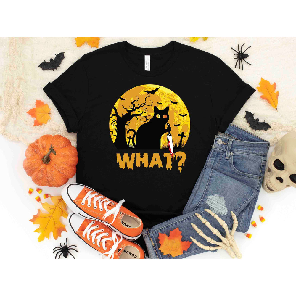 What Cat Shirt, Funny Black Cat Shirt, Cat Lover Shirt, Cat Knife Shirt, Halloween Cat Shirt, Love Black Cat Shirt, Black Cat Halloween Tee.jpg