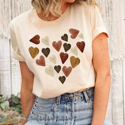 artsy melanin skin tone kindness watercolor hearts soft graphic tees, valentines day shirt, watercolor heart shirt, hear