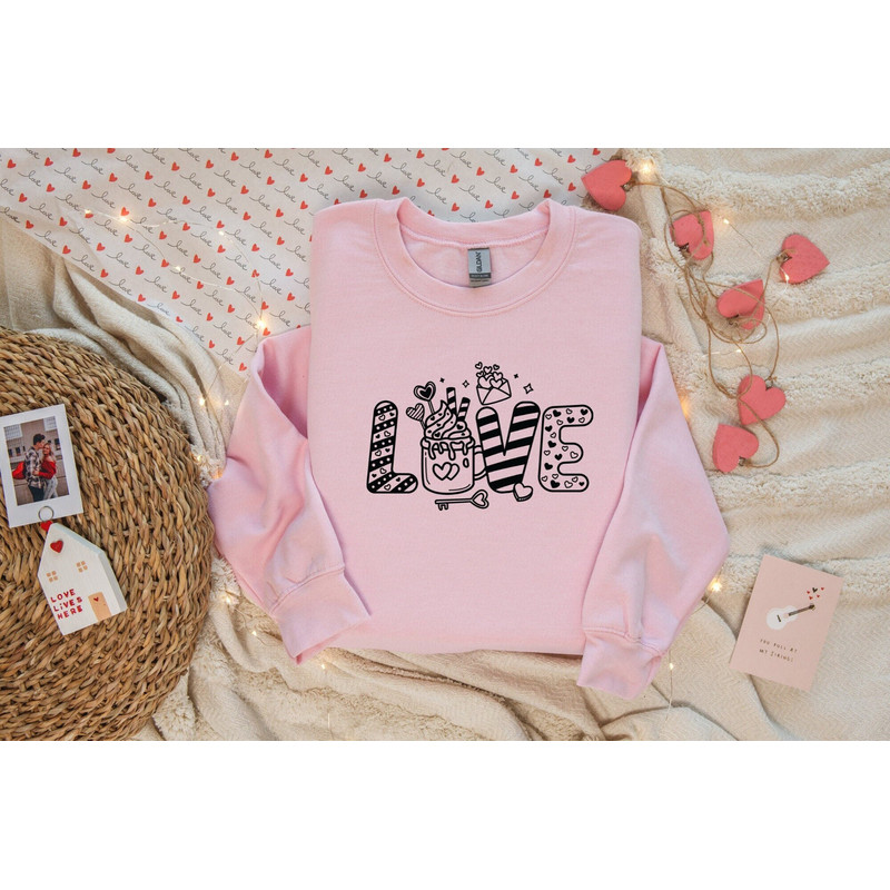 Love Sweatshirt, Coffee Sweatshirt, Valentines Day Shirt, Crewneck Sweater, Retro Valentines Day, Gift For Valentine.jpg