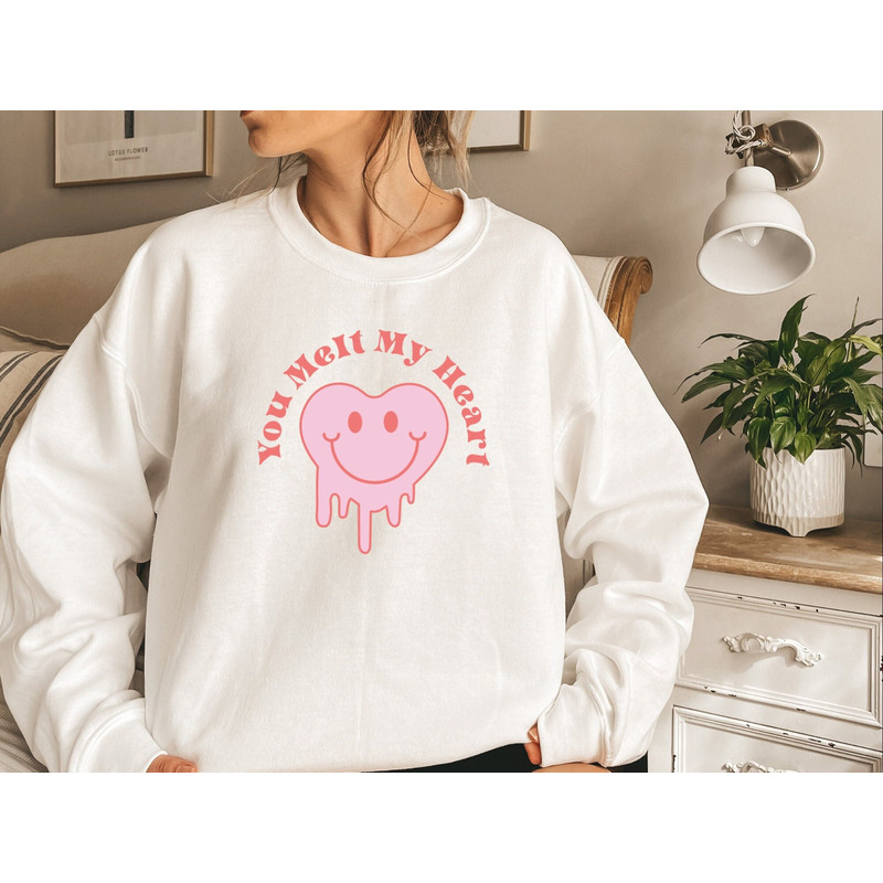 You Melt My Heart Sweatshirt, Smile Heart Sweatshirt, Crewneck Sweater, Couple Shirt, Valentine Sweatshirt, Gift For Girlfriend.jpg