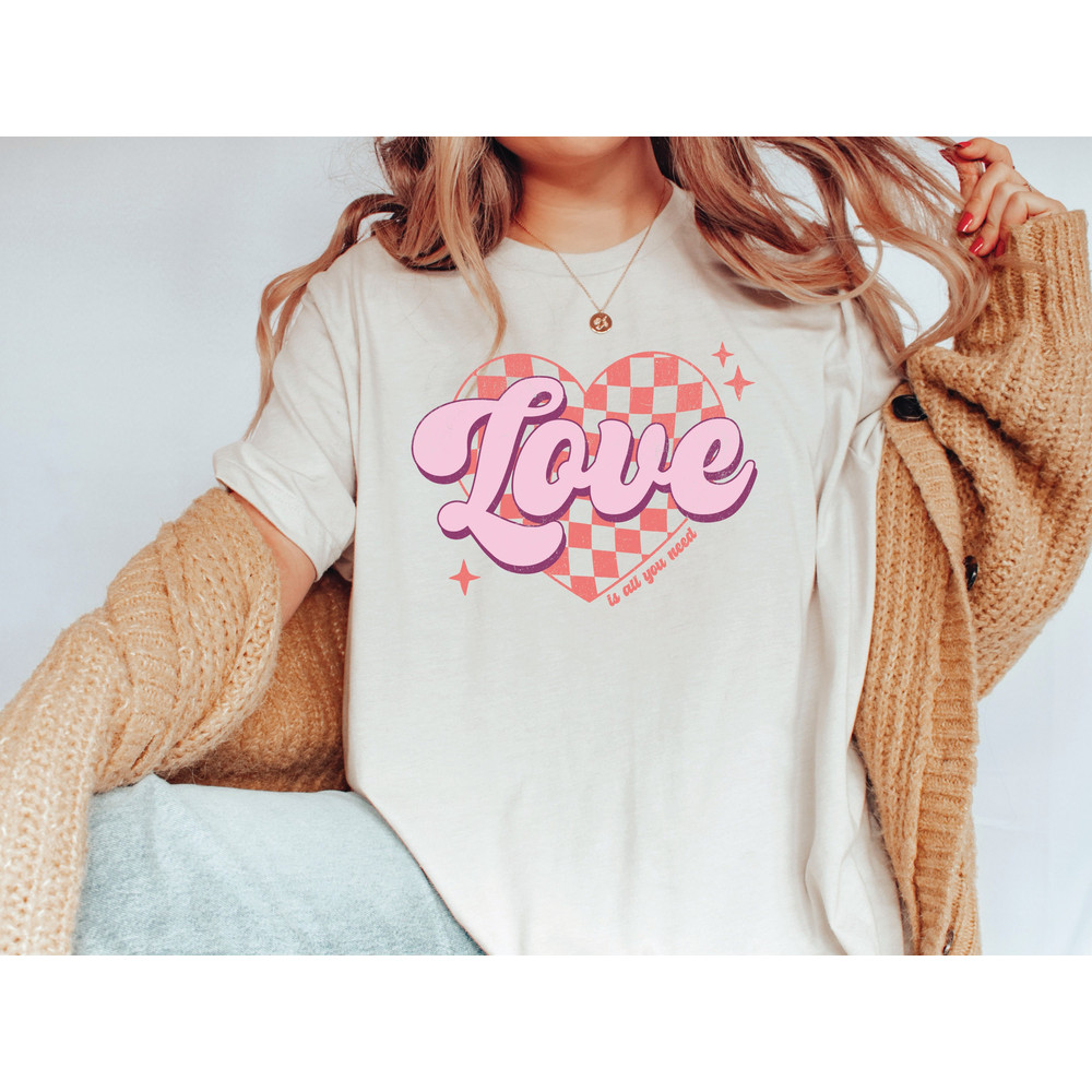 Love Is All You Need Shirt, Valentine's Day Shirt, Valentine Sweatshirt, Cute Love T-Shirt, Checkered Heart Tee, Checkered Love Design Shirt.jpg