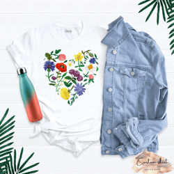botanical heart shirt, flower chart tee, graphic tshirt, vintage botanical tee, flower t-shirt, gift for her shirt, plan