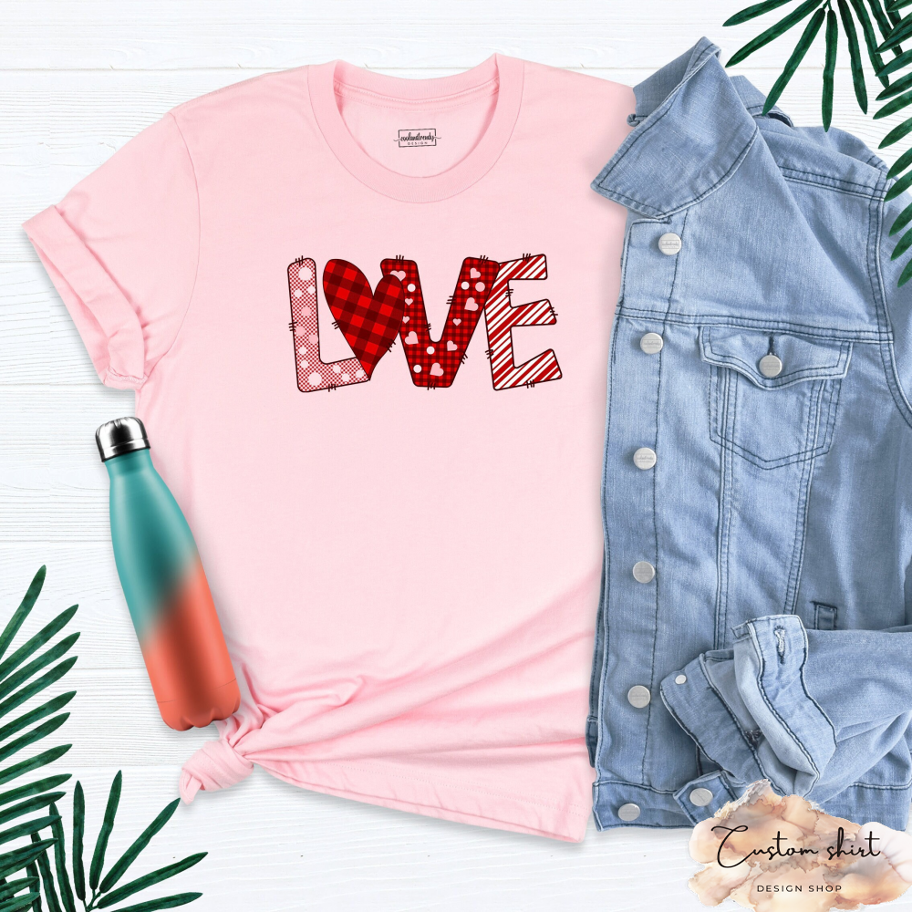 Buffalo Plaid Heart Love Shirt, Women Love Shirt, Matching Love Shirt, Heart Love Shirt, Cute Valentines Tee, Cute Love Shirt, Valentine Tee.jpg