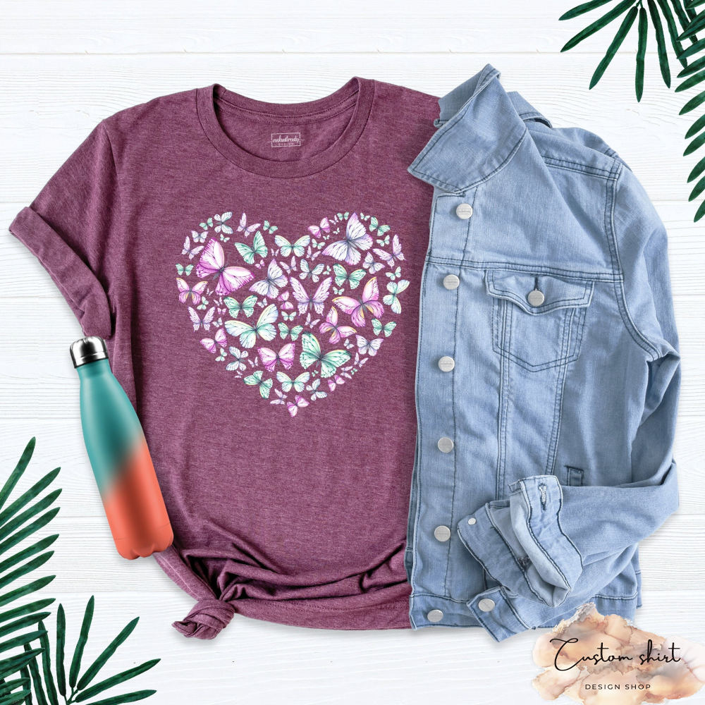 Butterfly Heart Shirt, Kindness Shirt, Spring Tee, Butterfly Lover Shirt, Butterfly Shirt for Women, Cute Valentines Day Shirt, Heart Shirt.jpg
