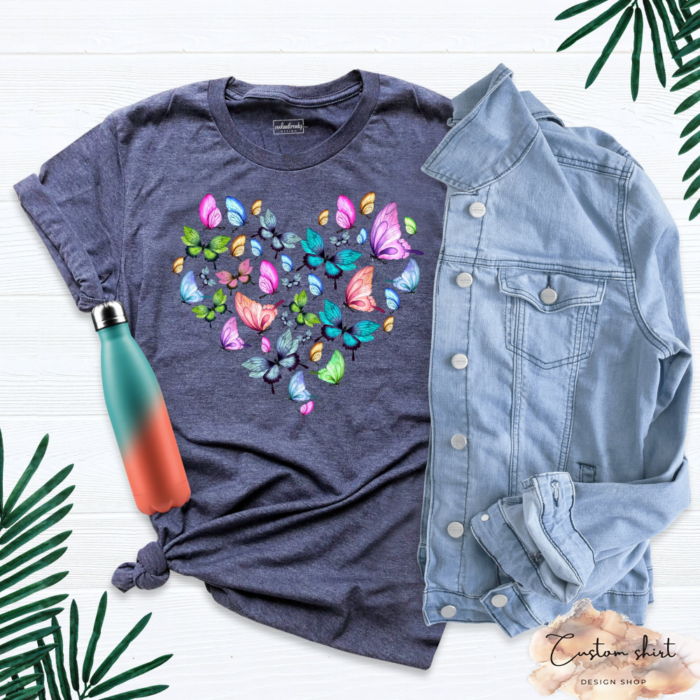 Butterfly Shirt, Butterfly Tee, Heart Butterfly Tshirt, Spring Tshirt, Butterfly Lover Shirt, Butterfly Heart Shirt, Cute Butterfly Tee.jpg
