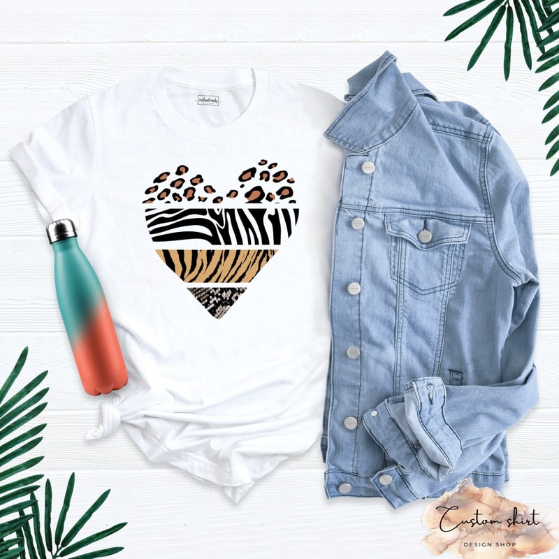 Cute Valentines Day Heart Shirt, Gift For Girlfriend, Valentines Day Gift Shirt, Leopard Heart T-Shirt, Heart Love Tee, Valentines T-Shirt.jpg