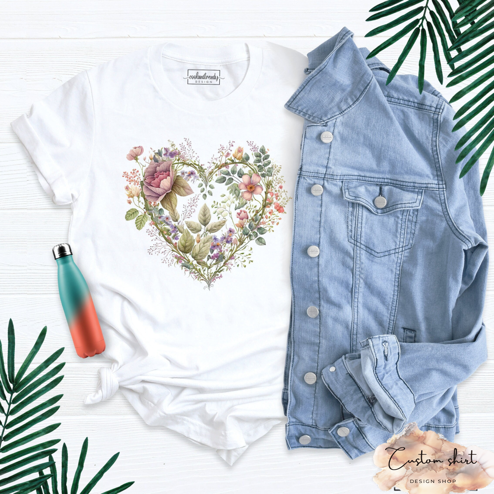 Flower Heart Shirt, Plant Lover Shirt, Valentines Day Shirt, Flower Shirt, Floral Heart Shirt, Mom Flower Shirt, Daisy Flower T-shirt.jpg