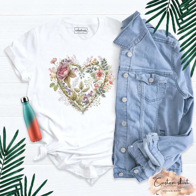 Flower Heart Shirt, Plant Lover Shirt, Valentines Day Shirt, Flower Shirt, Floral Heart Shirt, Mom Flower Shirt, Daisy Flower T-shirt.jpg