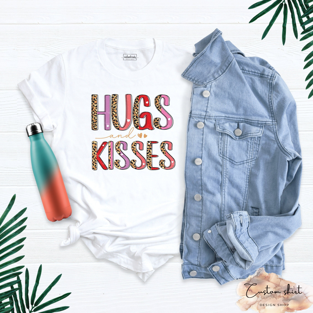 Hugs And Kisses Shirt, Christmas Love Shirt, Love Shirt, Double Heart Shirt, Women Girl Heart Tee, Hug Me Shirt, Valentine Day Shirt.jpg