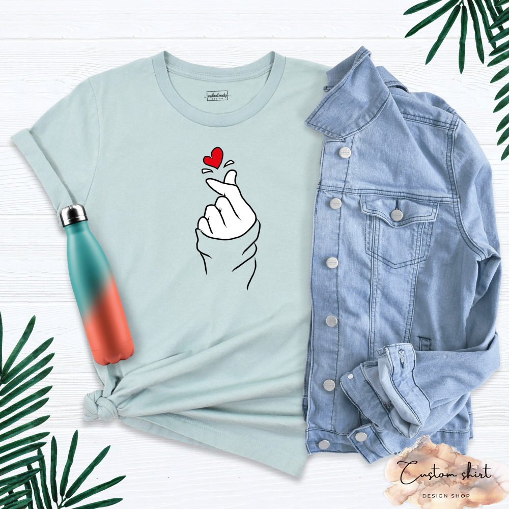 Korean Finger Heart Snap Shirt, Heart Shirt, Valentines Day Gift Tee, Heart Love Tee, Gift For Girlfriend, Funny Heart Shirt, Love T-Shirt.jpg