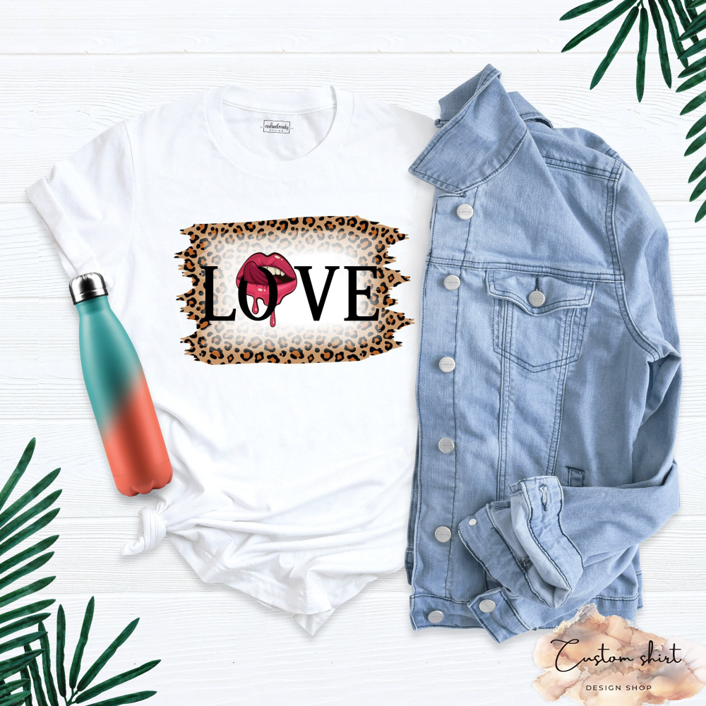Leopard Love Lips Shirt, Valentines Day T-shirt, Lips Kiss Tee, Cute Valentine Tee, Love Lips Valentine's Tee, Kiss Love Shirt, Love You Tee.jpg