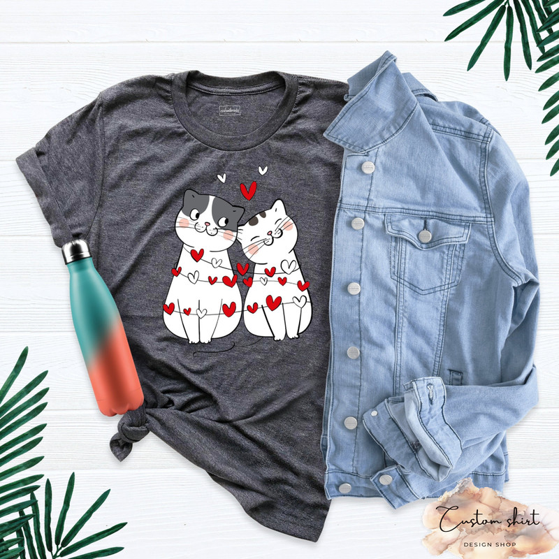 Meowy Valentine Shirt, Love Cat Shirt, Valentines Day Tee, Cute Valentine Cats and Hearts Shirt, Funny Valentines Day Shirt, Cat Lover Shirt.jpg