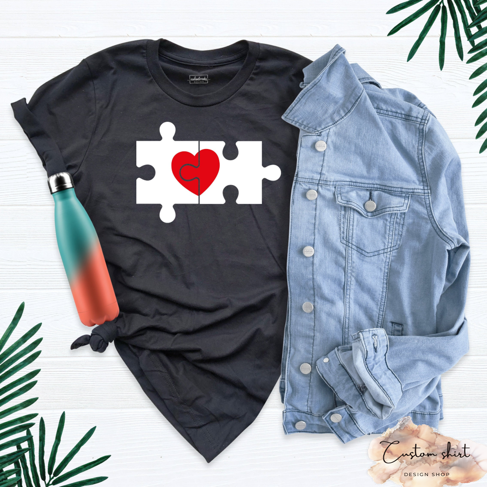 Puzzle Heart & Puzzle Piece Shirt, Puzzle Couple Shirt, Valentines Shirts, Love Heart Shirt, Puzzle Pieces Matching Tee, Puzzle Heart Shirt.jpg