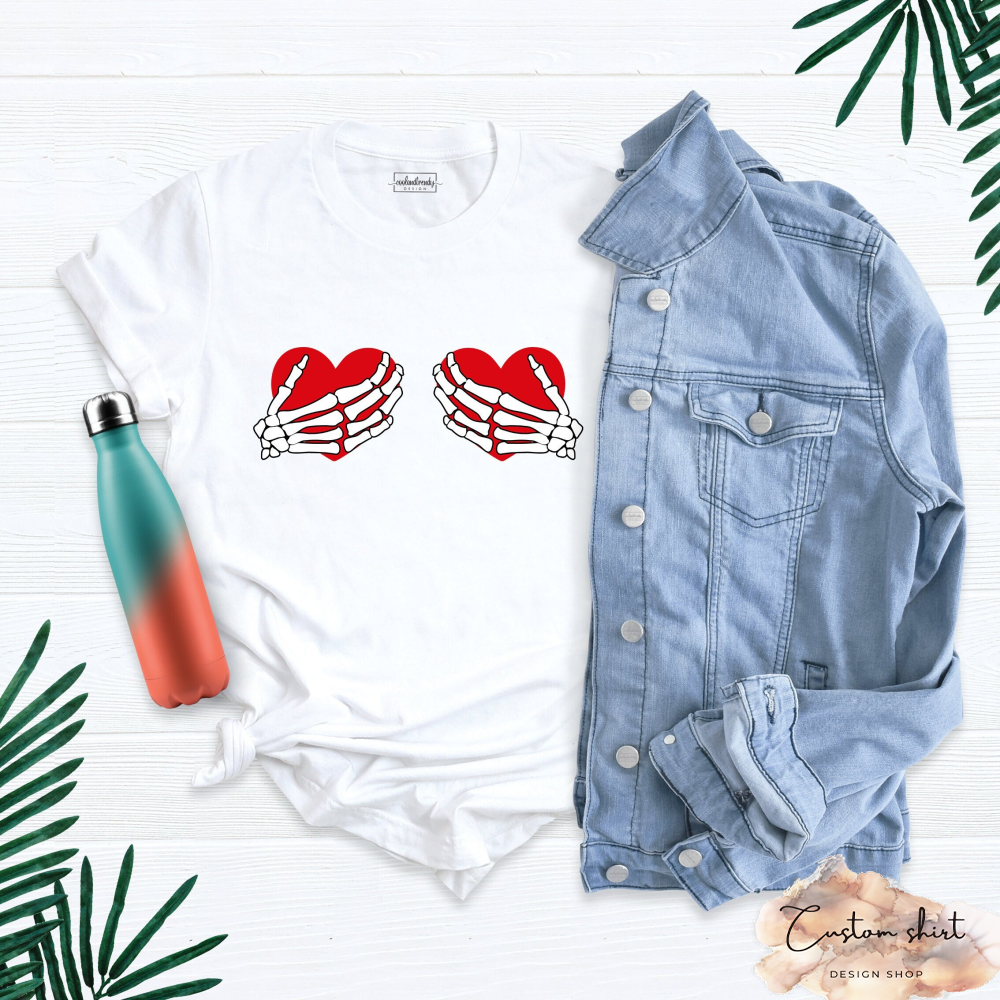 Skeleton Hands Shirt, Funny Skeleton Shirt, Valentine Matching Shirt, Valentines Day Heart Shirt, Heart In Skeleton Hand Shirt, Skeleton Tee.jpg