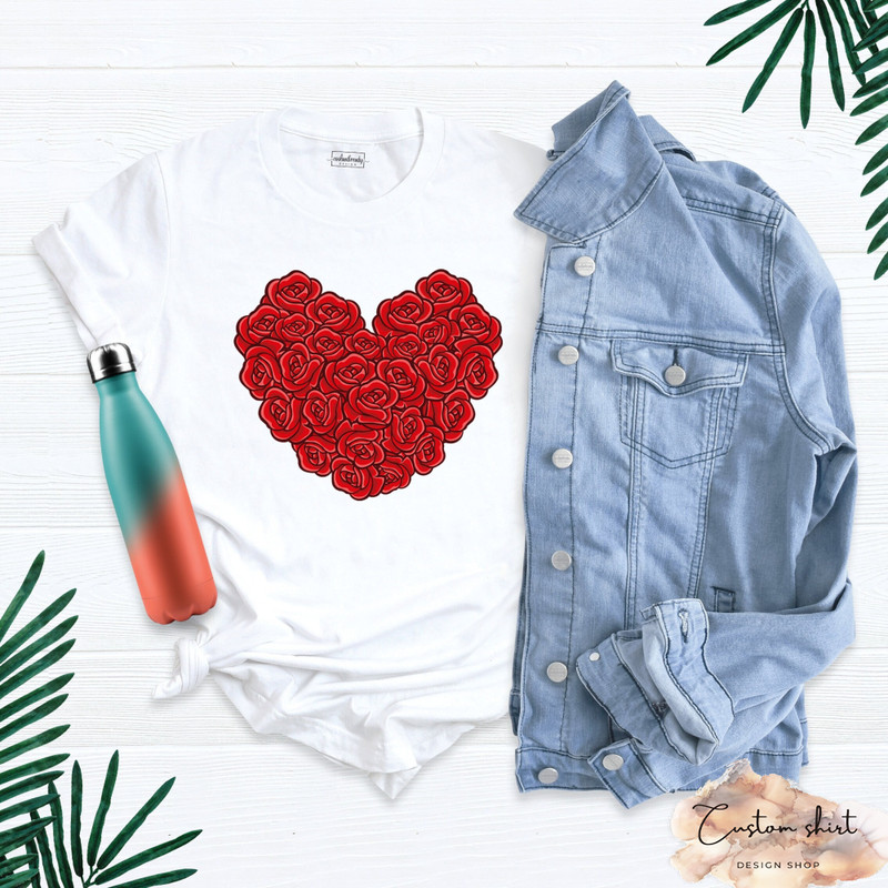 Valentine's Day Shirt, Rose Heart Shirt, 3D Heart Shirt, Couple Shirt, Double Heart Shirt, Valentine Heart Tee, Women Girl Tee, Rose Heart.jpg