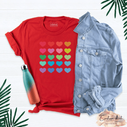 watercolor heart tee, valentines day shirt, colorful heart shirt, cute valentine shirt, pastel hearts, colorful hearts,