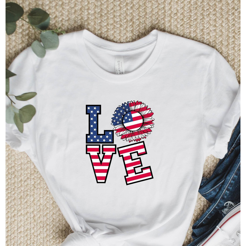 4th Of July Love Sunflower Shirt, Independence Day Shirt, USA Flag Shirt, Patriotic Shirt, America Shirt, Love America Tee, Memorial Day Tee.jpg