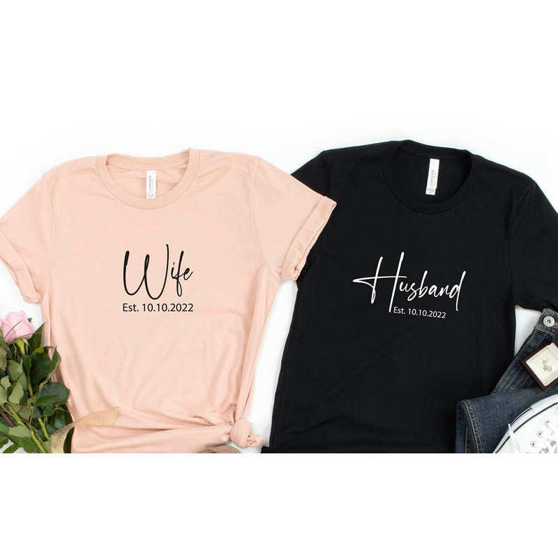 Customizable Date Wife Husband Couple Shirt, Wife and Hubs Shirt, Couple Shirt, Couple Matching Shirt, Bride & Groom Shirt, Valentine Shirt.jpg