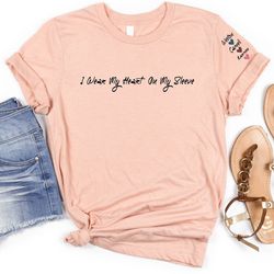 i wear my heart on my sleeve shirt, custom mama shirt with children name on sleeve, gift for her, my mom my valentines,