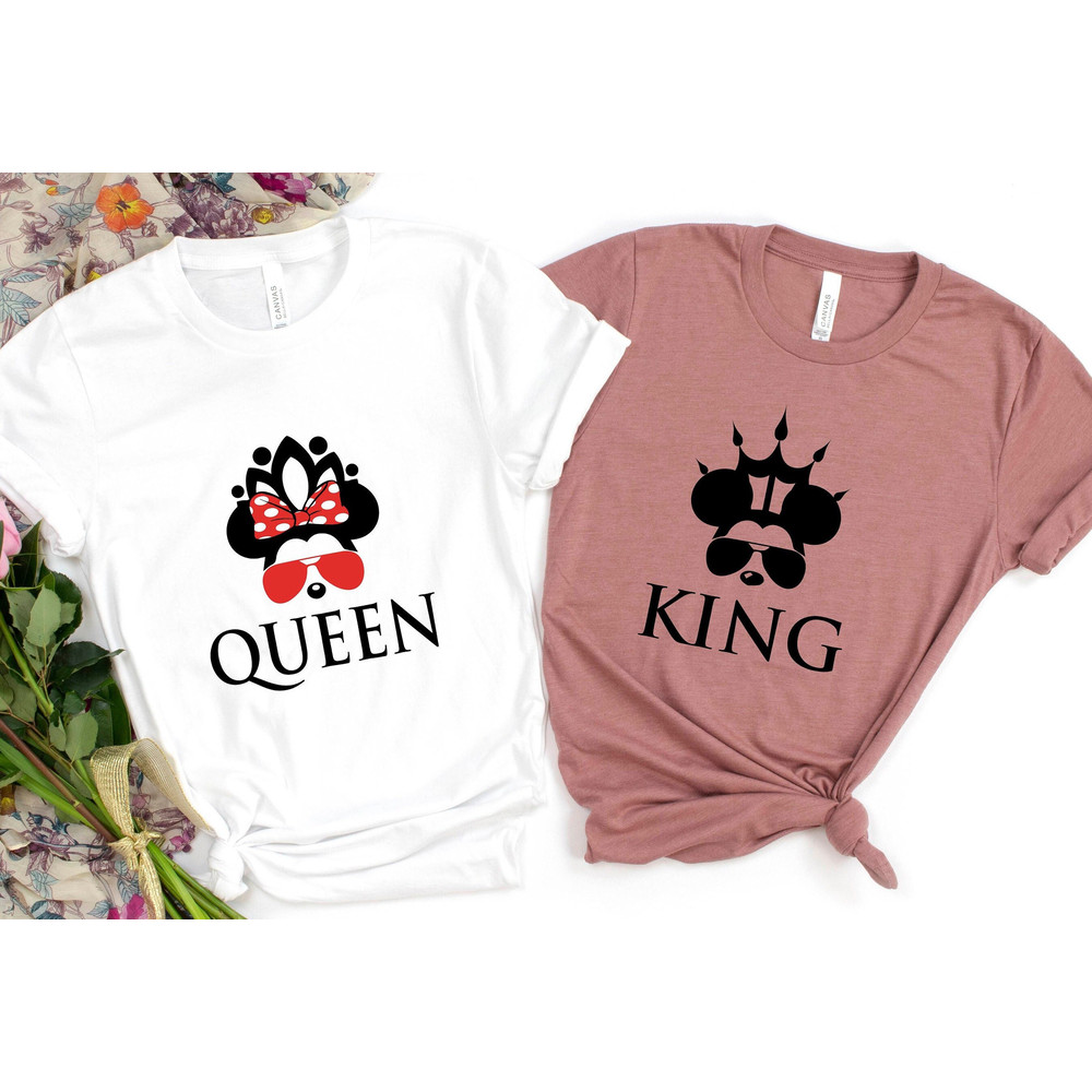 King Queen Couple Shirt, Mickey King and Minnie Queen, Shirt For Couples, Matching T-Shirt, Couple Shirt, Women V-Neck Tee, Unisex Shirt.jpg
