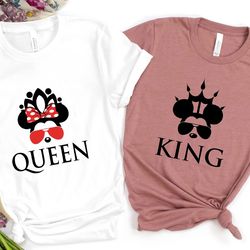king queen couple shirt, mickey king and minnie queen, shirt for couples, matching t-shirt, couple shirt, women v-neck t