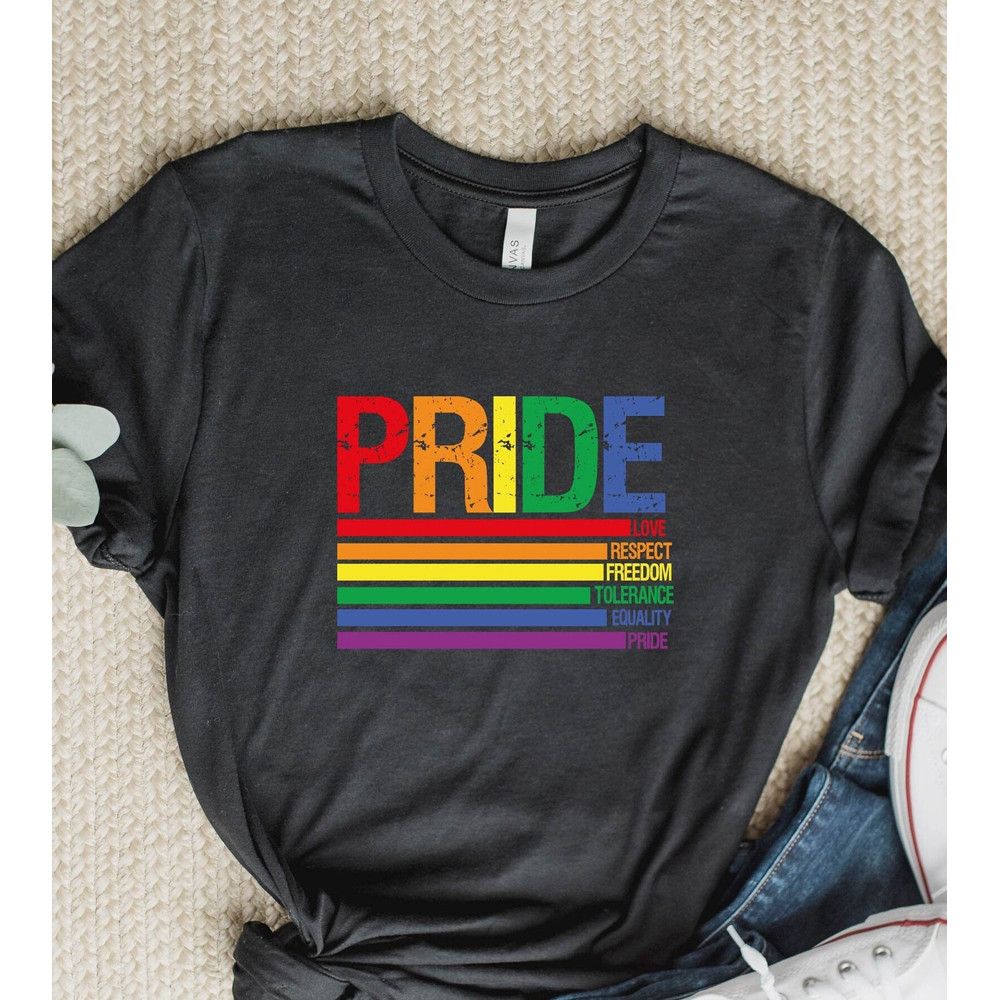 Love Respect Freedom Tolerance Equality Pride Shirt, LGBTQ Shirt, Varsity Pride, Gay Pride Tee, Pride 2023, LGBT Transgender Rainbow Shirt.jpg