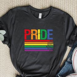 love respect freedom tolerance equality pride shirt, lgbtq shirt, varsity pride, gay pride tee, pride 2023, lgbt transge