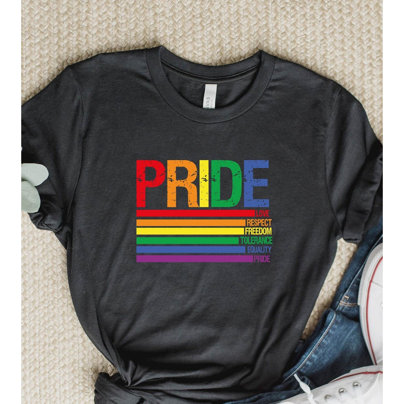 Love Respect Freedom Tolerance Equality Pride Shirt, LGBTQ Shirt, Varsity Pride, Gay Pride Tee, Pride 2023, LGBT Transgender Rainbow Shirt.jpg