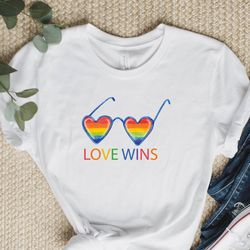 love wins heart glasses t-shirt, love is love shirt, lgbqt pride shirt, women men rainbow shirt retro, lgbt shirts, equa