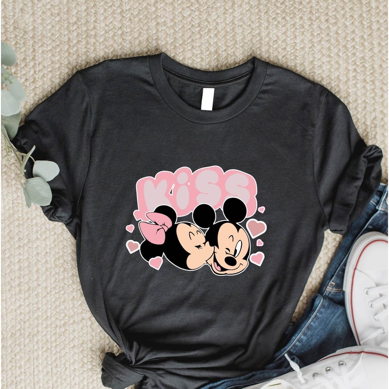 Mickey and Minnie Kiss Shirts, Valentines Love Shirt, Disney Lover Shirt, Mickey Love Shirt, Minnie Shirt, Mickey Head Shirt, Minnie Bow Tee.jpg