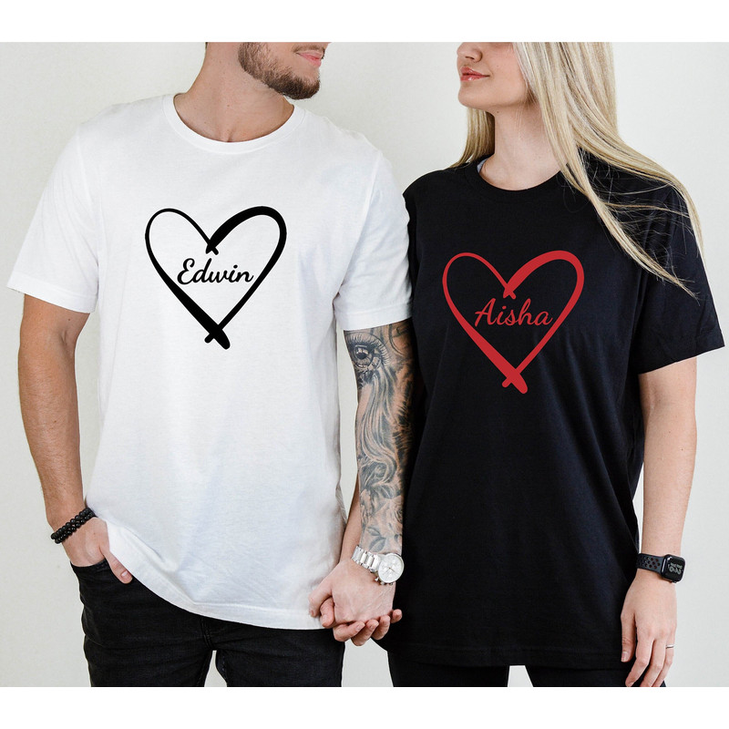Personalized Couple Heart Name Shirt, Custom Name Heart Shirt, Valentines Day Matching Couples Tee, Gifts for Valentine February 14th Couple.jpg
