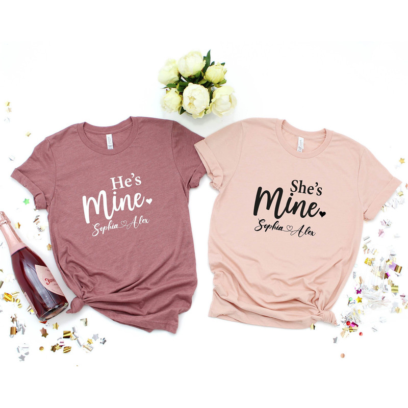 She's Mine and He's Mine Couple Matching Shirt, Custom Wedding Honeymoon Tees, Gift for Wife and Husband Shirt, Matching Shirts for Couples.jpg
