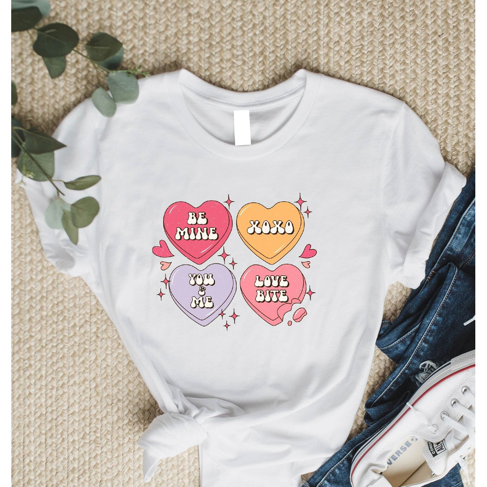 Valentines Conversation Candy Heart Shirt, Be Mine Shirt, XoXo Valentine's Day Shirt, Love Shirt, Be Mine - Kiss Me - Smile - You & Me Shirt.jpg
