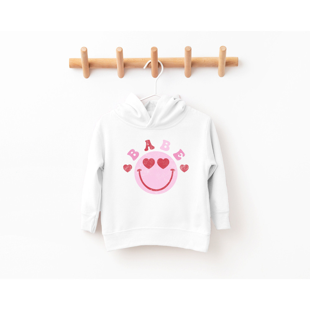 Babe Sweatshirt, Toddler Valentine's Hoodie, Happy Face Retro Valentines Day Sweatshirt, Toddler Girl Hoodie, Valentine Gift for Girls.jpg
