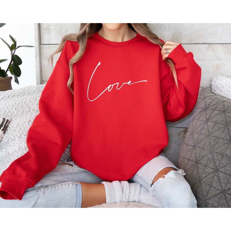 Love Sweatshirt, Love Sweater, Valentine's Day Sweatshirt, Valentine Crewneck, Love Script Minimal Valentines Sweatshirt, Womens Vday Shirt.jpg