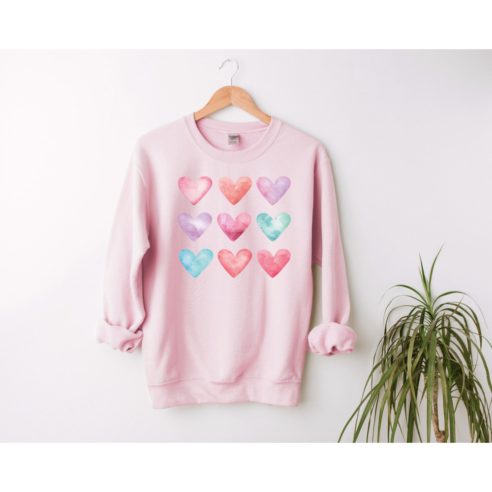 Valentine Sweatshirt, Watercolor Hearts Sweatshirt, Painted Hearts Crewneck, Valentine's Day Sweatshirt, VDay Gift, Hearts Love Sweatshirt.jpg
