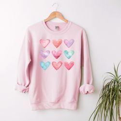 valentine sweatshirt, watercolor hearts sweatshirt, painted hearts crewneck, valentines day sweatshirt, vday gift, heart