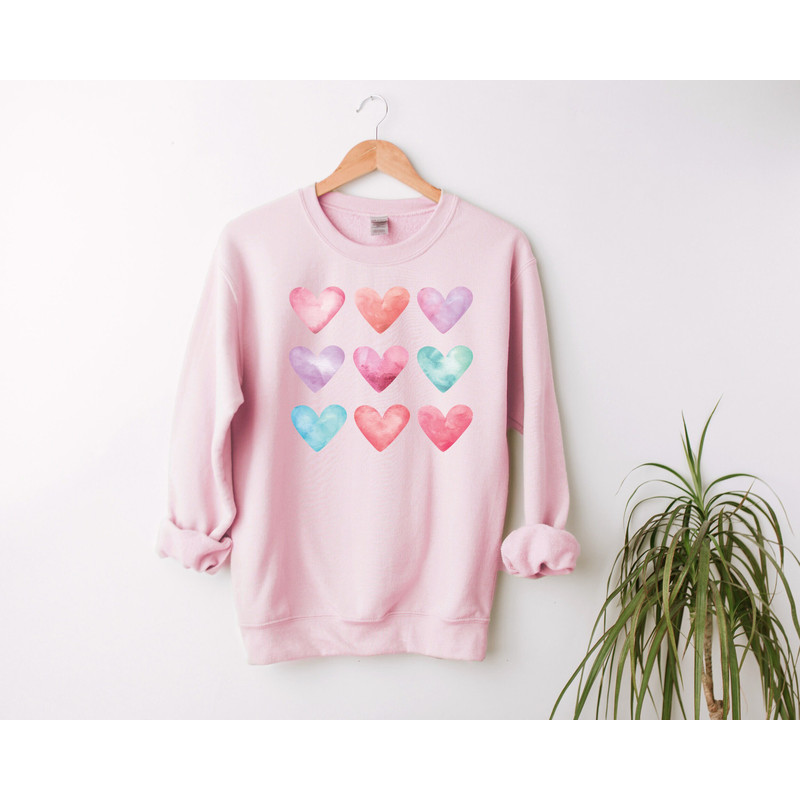 Valentine Sweatshirt, Watercolor Hearts Sweatshirt, Painted Hearts Crewneck, Valentine's Day Sweatshirt, VDay Gift, Hearts Love Sweatshirt.jpg