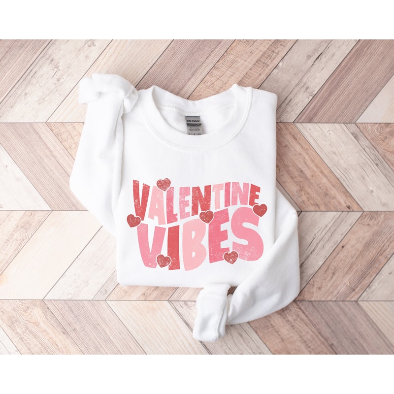 Valentine Vibes, Retro Valentine's Day Sweatshirt, Cute Retro Valentine Crewneck, Womens Valentines Sweater, Valentines Day Gift for Her.jpg