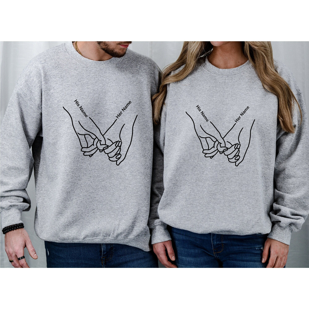 Holding Hands Custom Couple Valentine's Day Sweatshirt, Matching Couple Names Shirt, Pinky Hands Personalized Shirts, Couple Sweatshirt.jpg