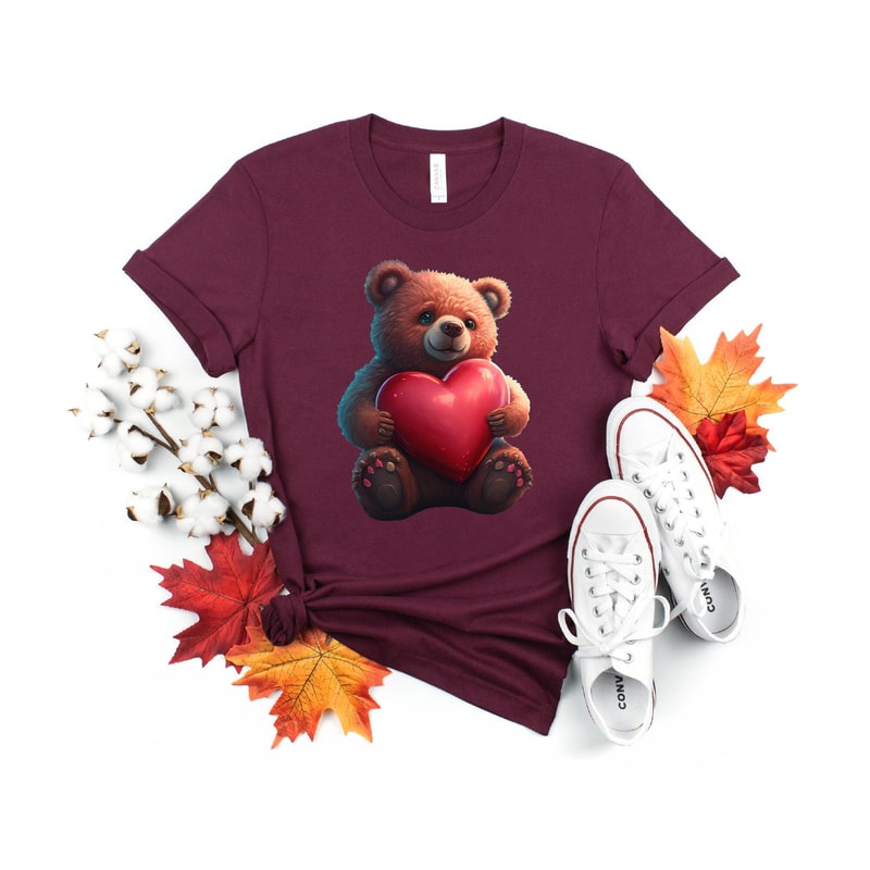 Teddy Bear Shirt, Valentine Shirt, Valentines Day Shirt, Cute Bear Shirt, Valentine Gifts, Gift For Lover, Realistic Bear Shirt, Heart Shirt.jpg