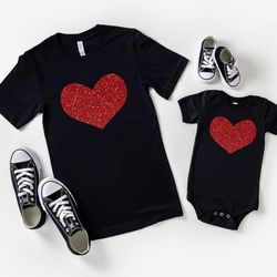 mommy and me valentines shirt - matching valentines shirt -mom and daughter valentines day shirt - red glitter heart shi