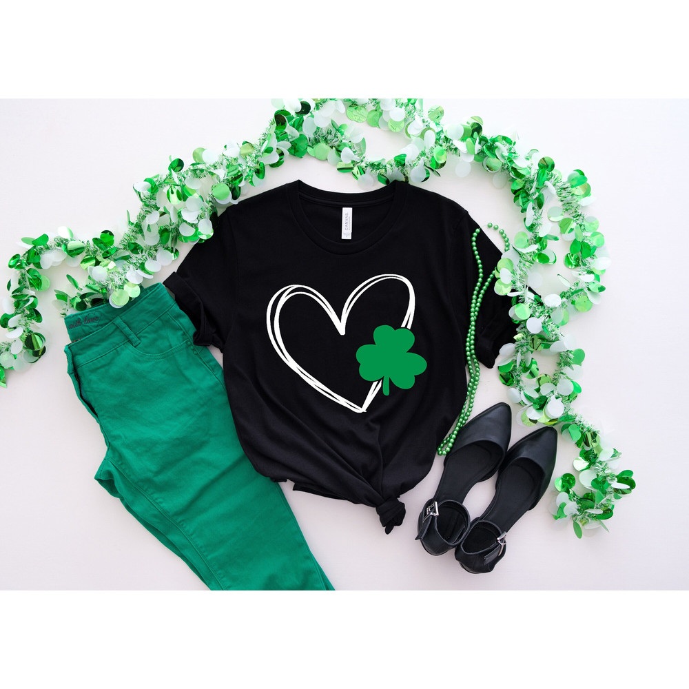 Shamrock Heart Shirt, Heart Shamrock Shirt, Clover Heart Shirt, St Patrick's Day Heart Shirt, Hand Drawn Clover Heart Shirt.jpg